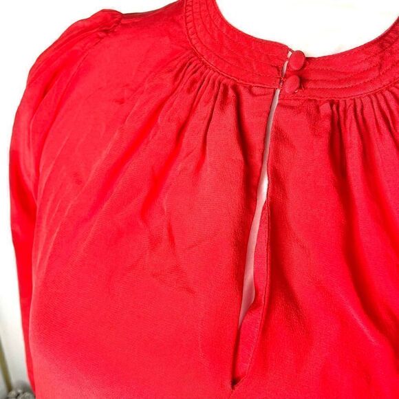 Madewell Red Silk 3/4 Sleeve Button Blouse - Small - Picture 7 of 8